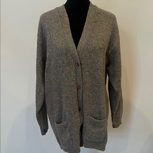 Gray Women's Cardigan Sweater with pockets oversized look wool - angora